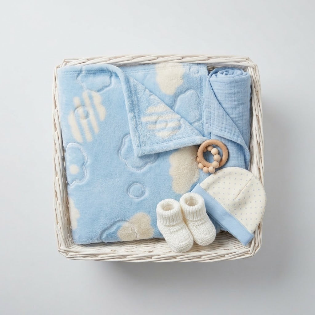 Super Soft Blue Cloud Zipper Blanket – Newborn