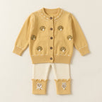 Mushroom Knit Cardigan & Ribbed Leggings Set – Mustard