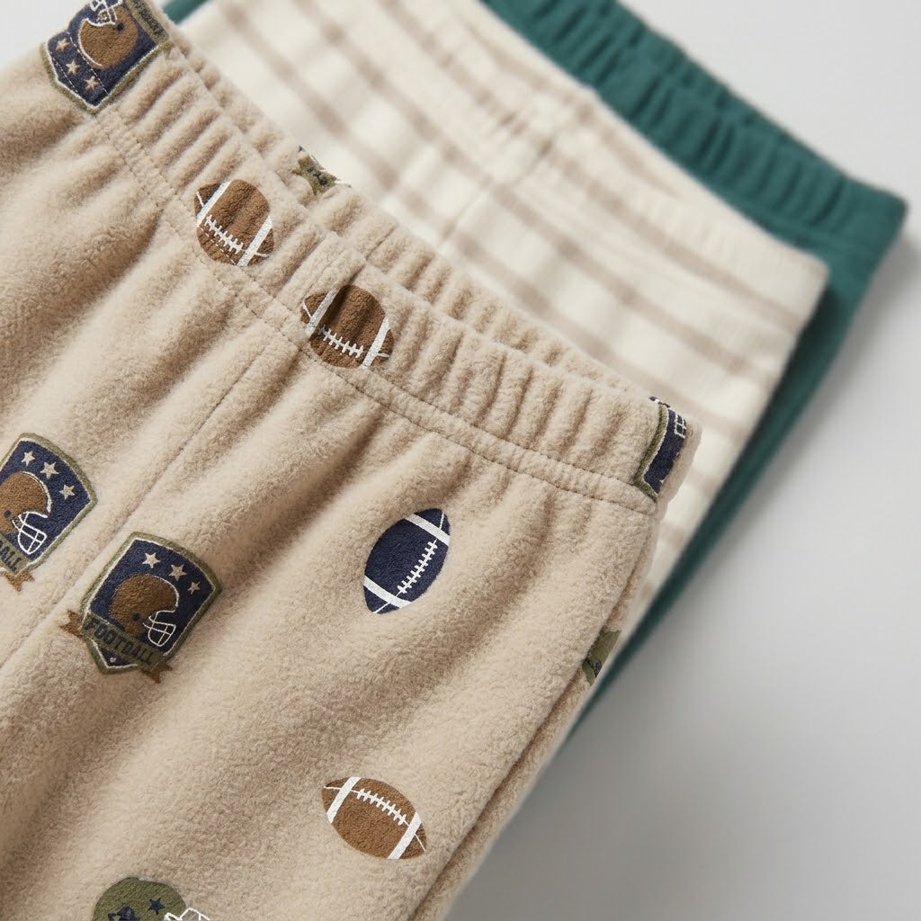 Baby Boys Trousers Set – Pack of 3 (Football Print, Striped, Teal)