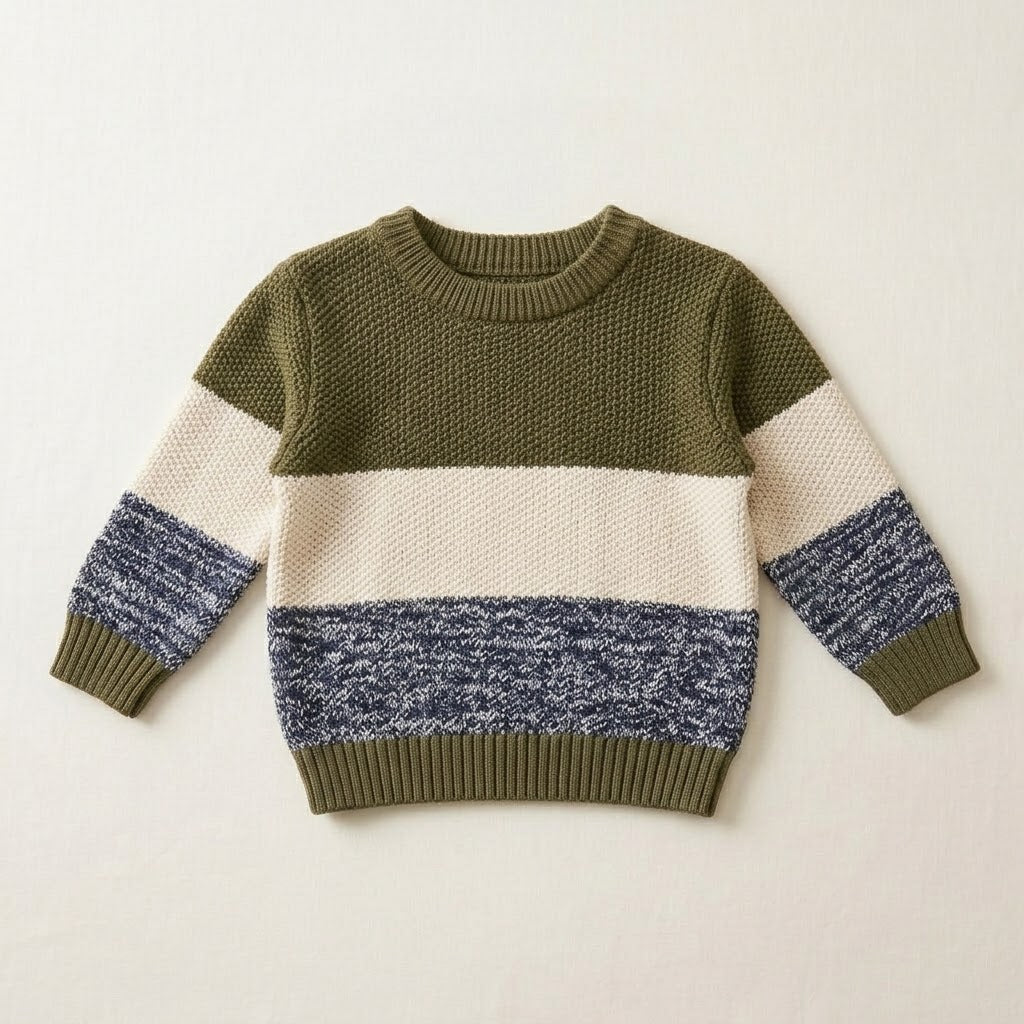 Colorblock Seed-Stitch Knit Sweater & Pants Set – Olive