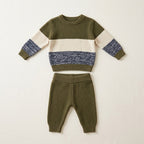 Colorblock Seed-Stitch Knit Sweater & Pants Set – Olive