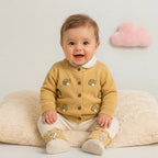 Mushroom Knit Cardigan & Ribbed Leggings Set – Mustard