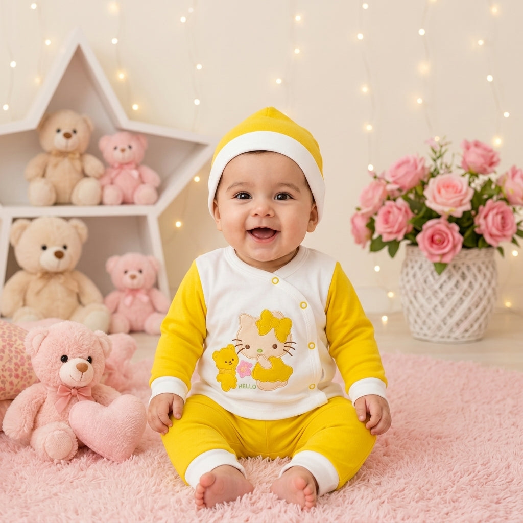 Kitten Bow Kimono 3-Piece Set