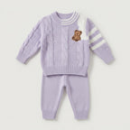 Teddy Patch Cable Knit Sweater Set