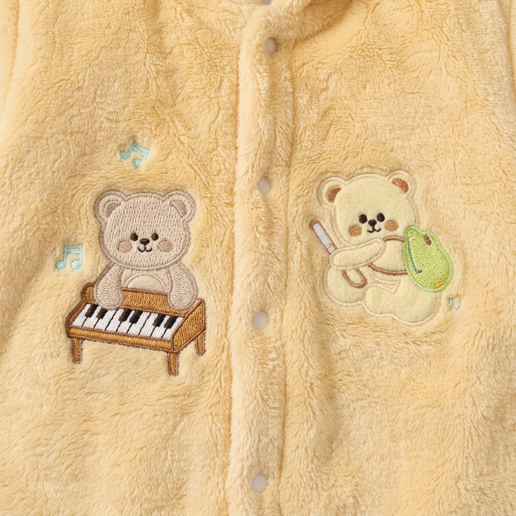 Piano Bear Fleece Hooded Pramsuit