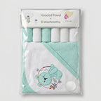 Sleepy Bear Mint Hooded Towel + 6 Washcloth Set