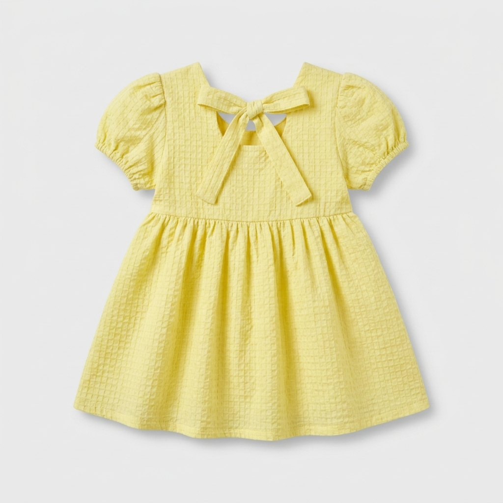 Sunshine Puff-Sleeve Tie-Back Dress