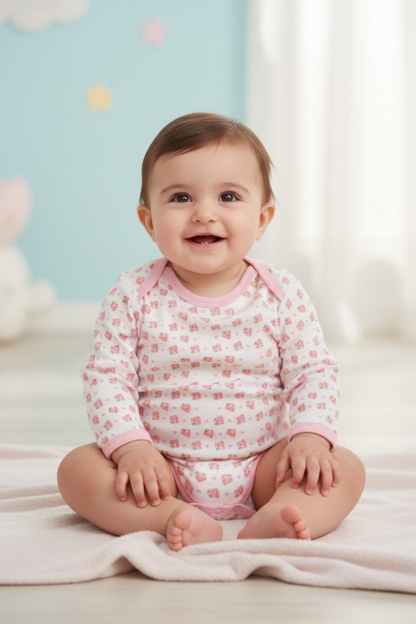 Strawberry Patch Pack of 3 Long Sleeve Bodysuits