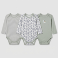 Sleepy Teddy Pack of 3 Long Sleeve Bodysuits