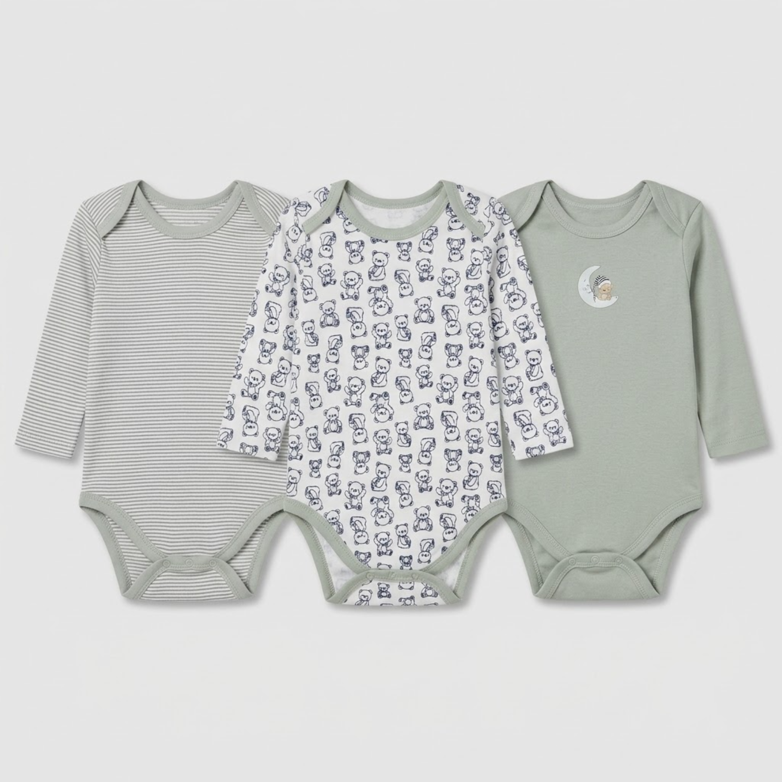 Sleepy Teddy Pack of 3 Long Sleeve Bodysuits
