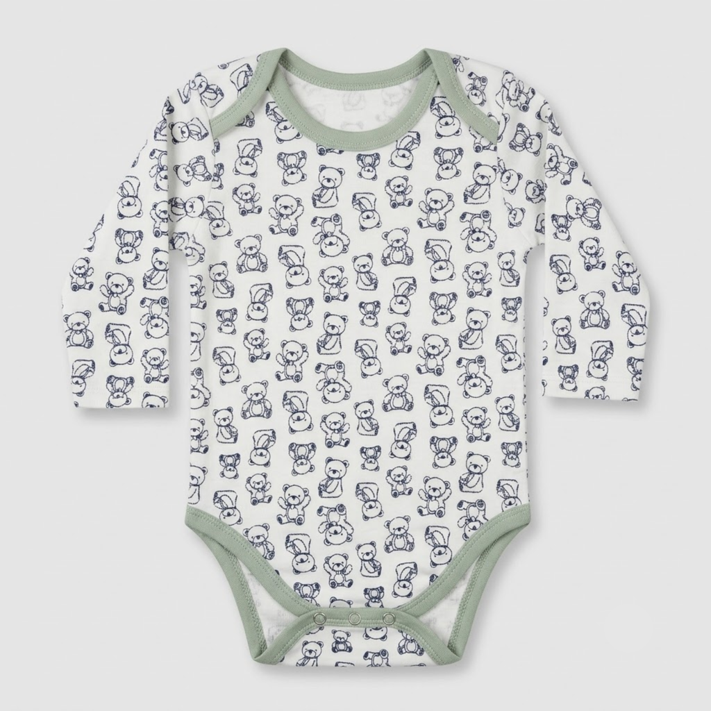 Sleepy Teddy Pack of 3 Long Sleeve Bodysuits