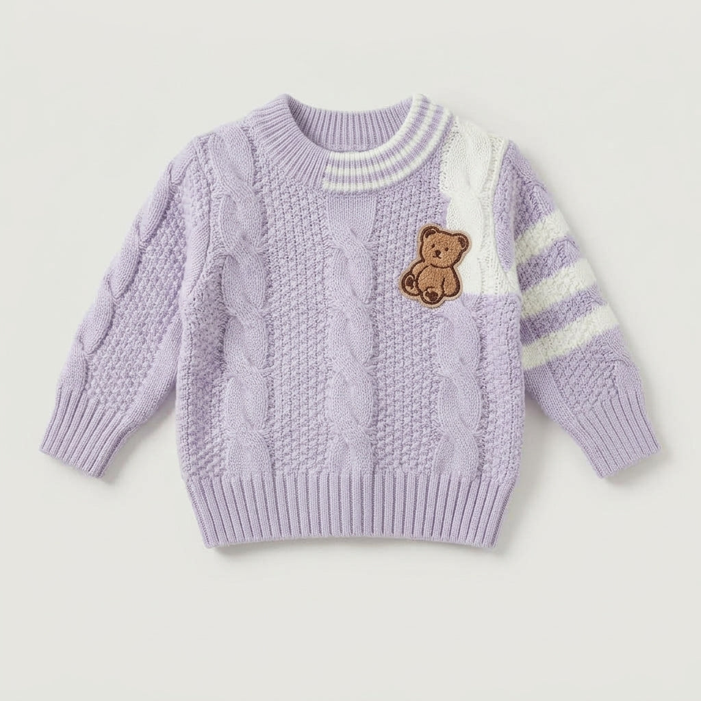 Teddy Patch Cable Knit Sweater Set
