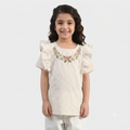Rosey Check Embroidered Top – White