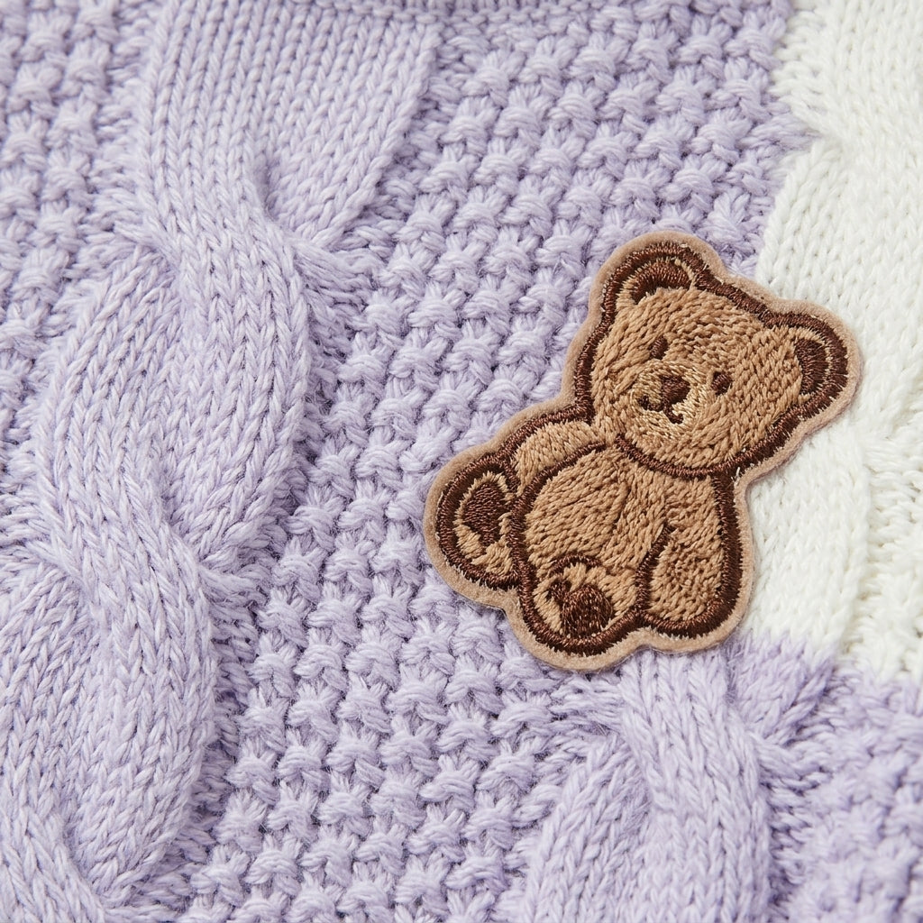 Teddy Patch Cable Knit Sweater Set