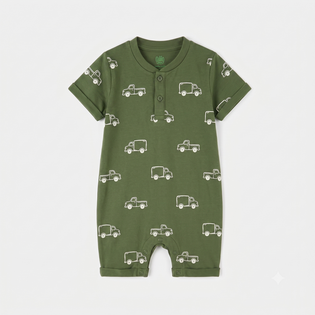 Little Truck Romper – Army Green