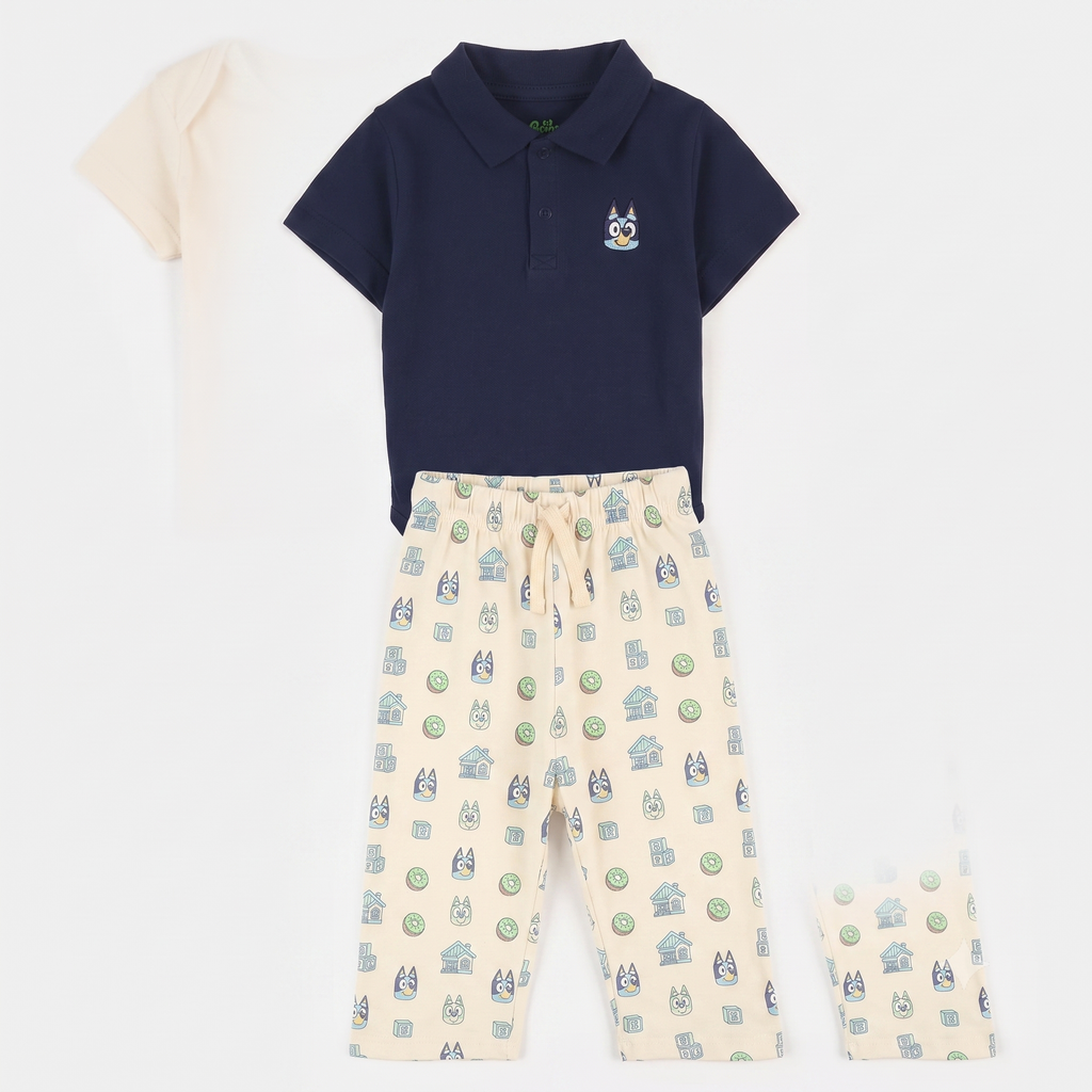 Bluey Romper & Tee Set – Off-White & Navy