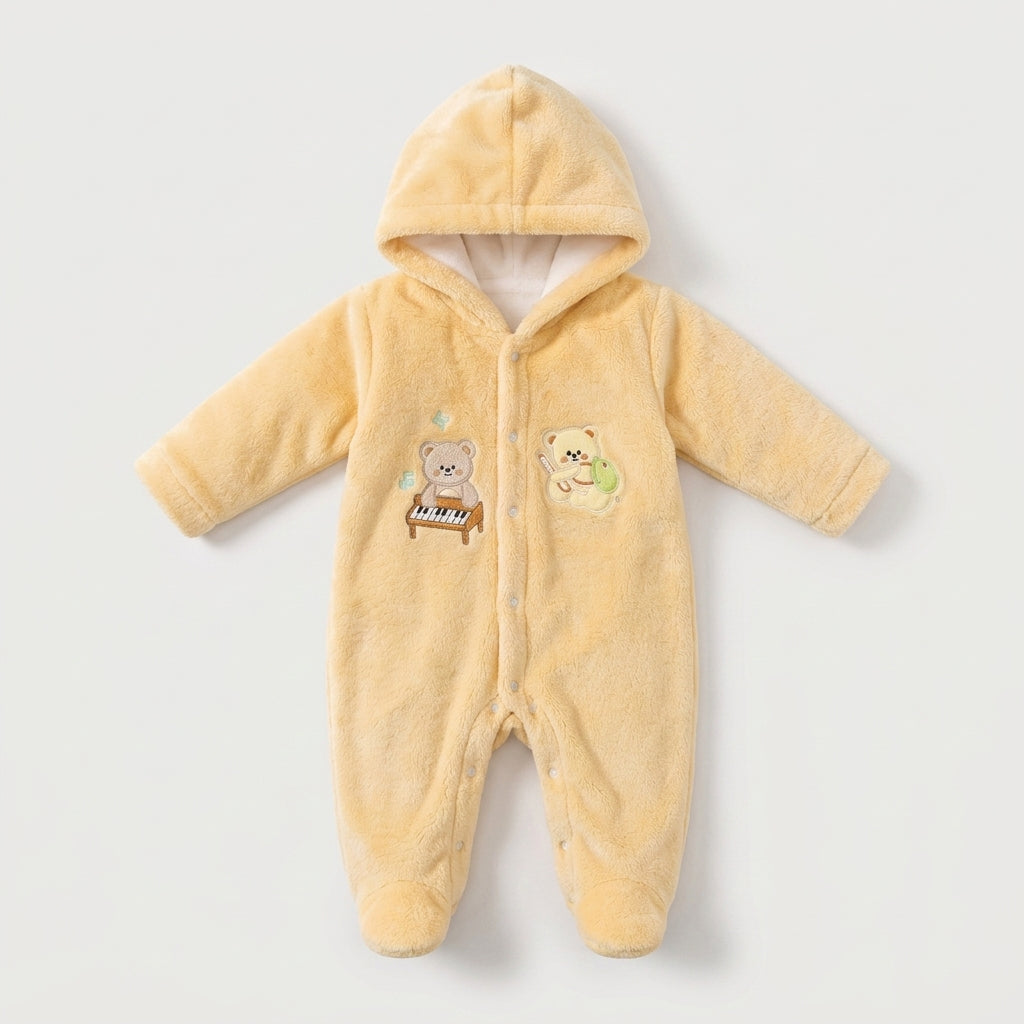 Piano Bear Fleece Hooded Pramsuit