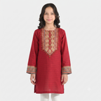 Golden Hour Embroidered Kurti – Red