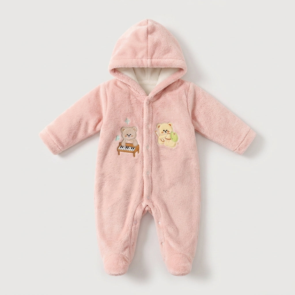 Piano Bear Fleece Hooded Pramsuit