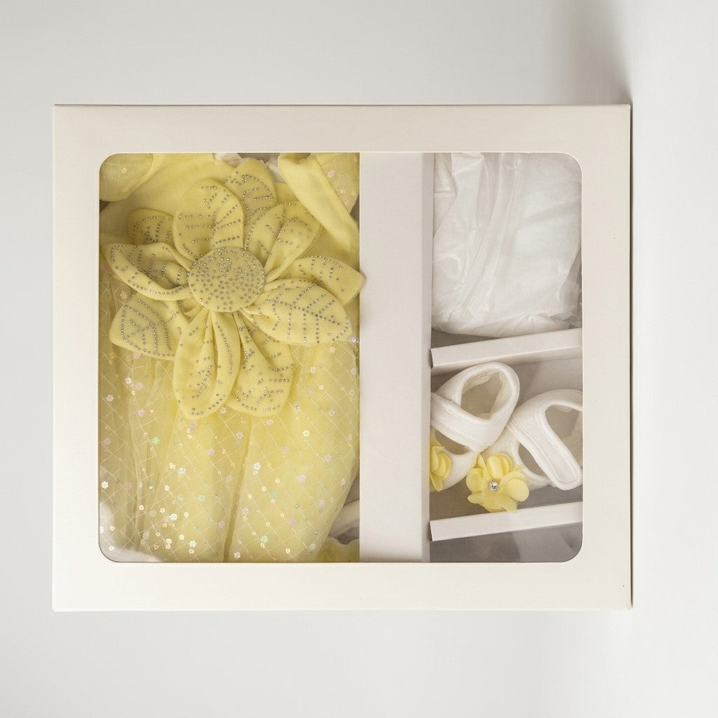 Lemon Sequin Flower Dress Gift Set