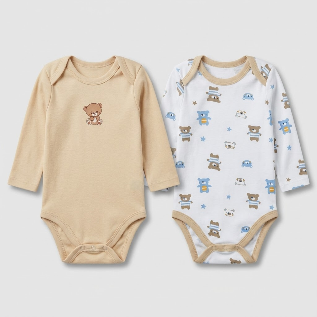 Teddy Bear & Cars Pack of 2 Long Sleeve Bodysuits