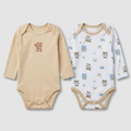 Teddy Bear & Cars Pack of 2 Long Sleeve Bodysuits