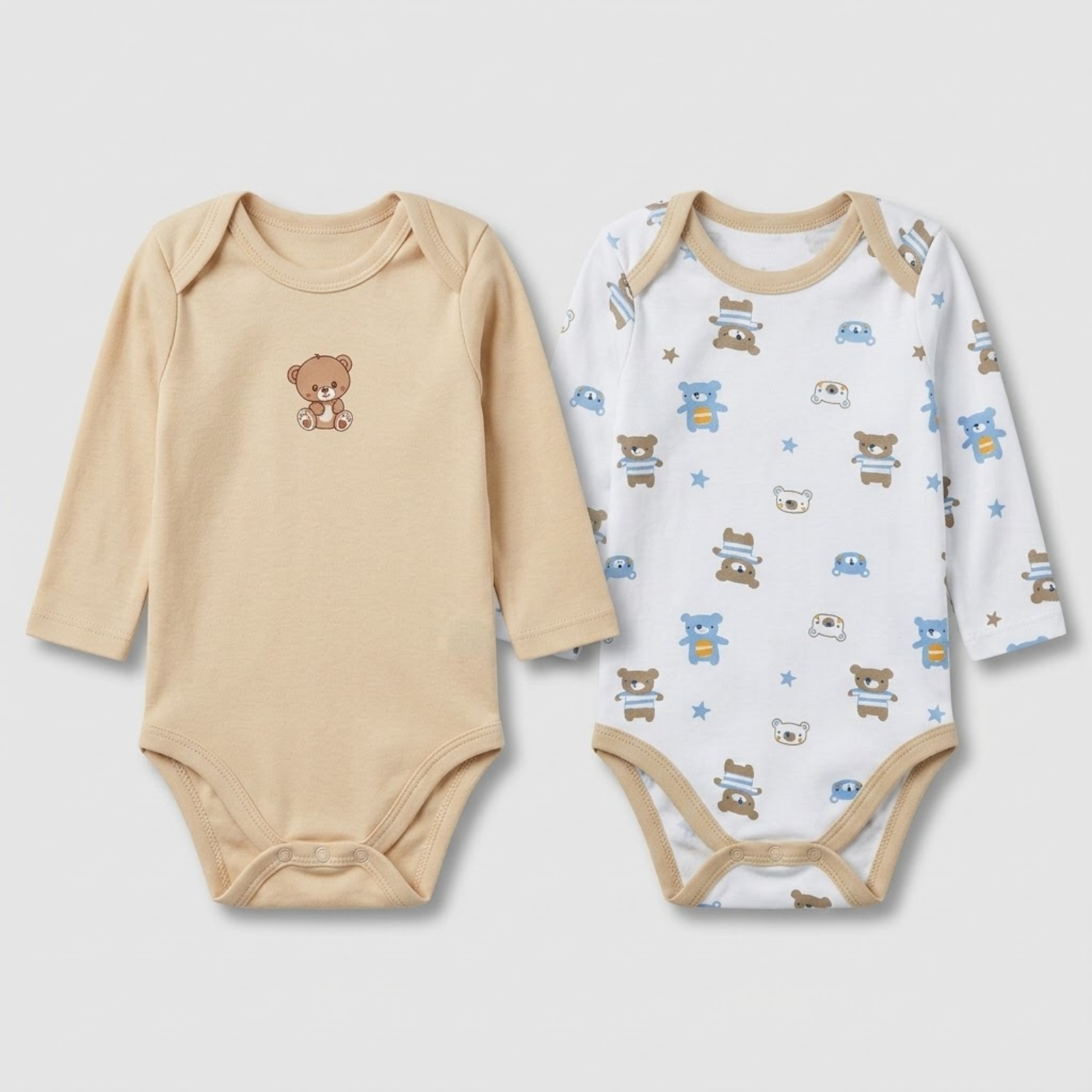 Teddy Bear & Cars Pack of 2 Long Sleeve Bodysuits
