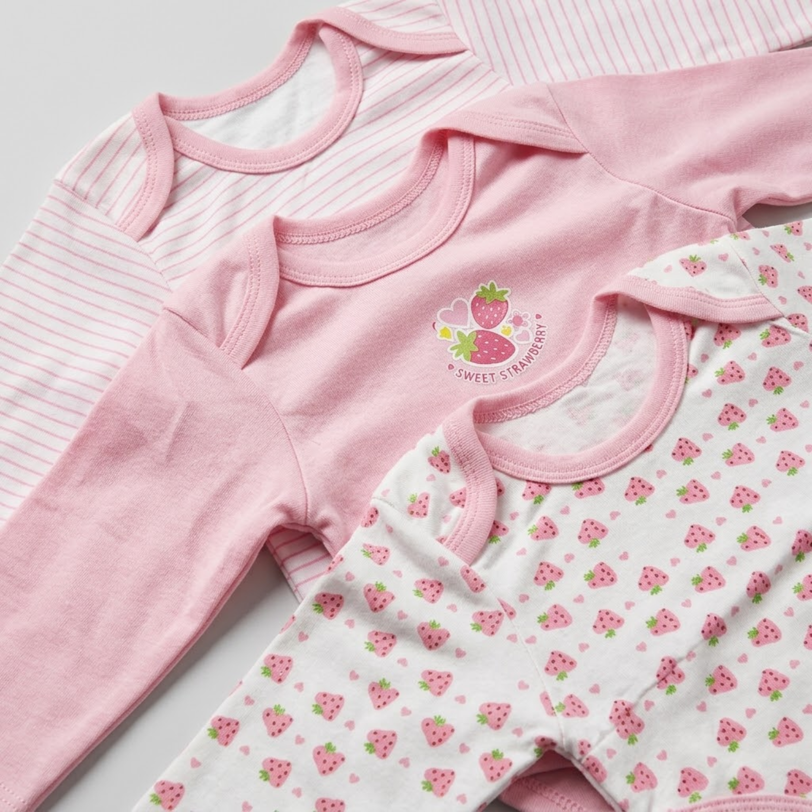 Strawberry Patch Pack of 3 Long Sleeve Bodysuits