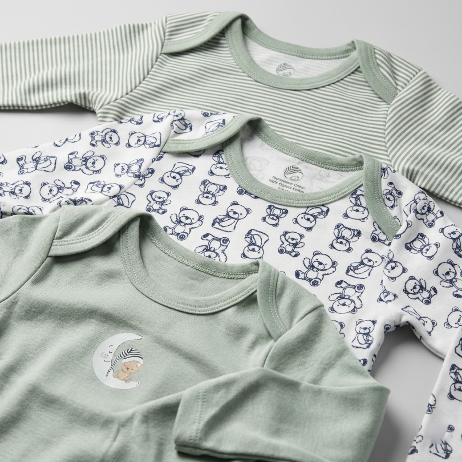 Sleepy Teddy Pack of 3 Long Sleeve Bodysuits