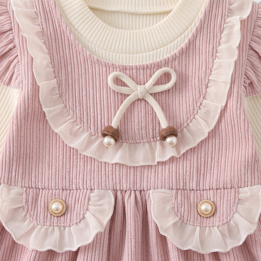 Pearl Bow Corduroy Pinafore Set