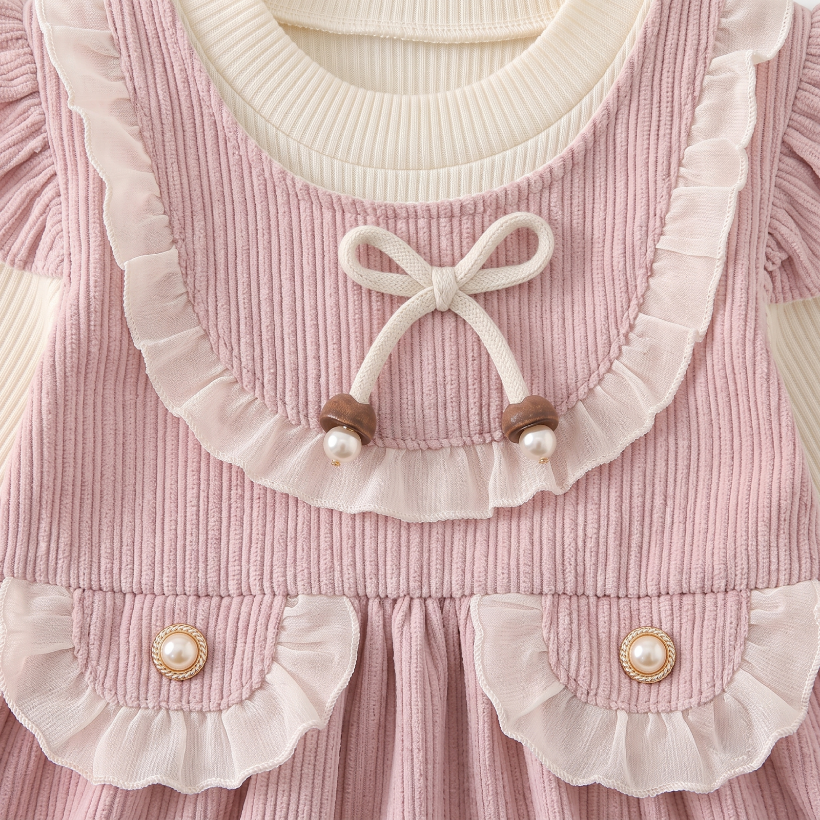Pearl Bow Corduroy Pinafore Set