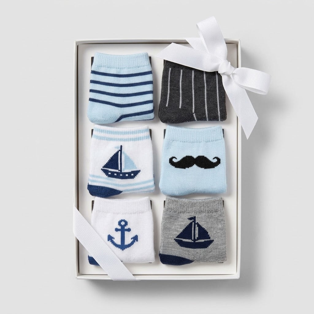 Nautical & Stripe 6-Pack Baby Socks Gift Set