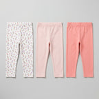 Baby Girls Leggings Set – Pack of 3 (Floral, Blush Pink, Coral)