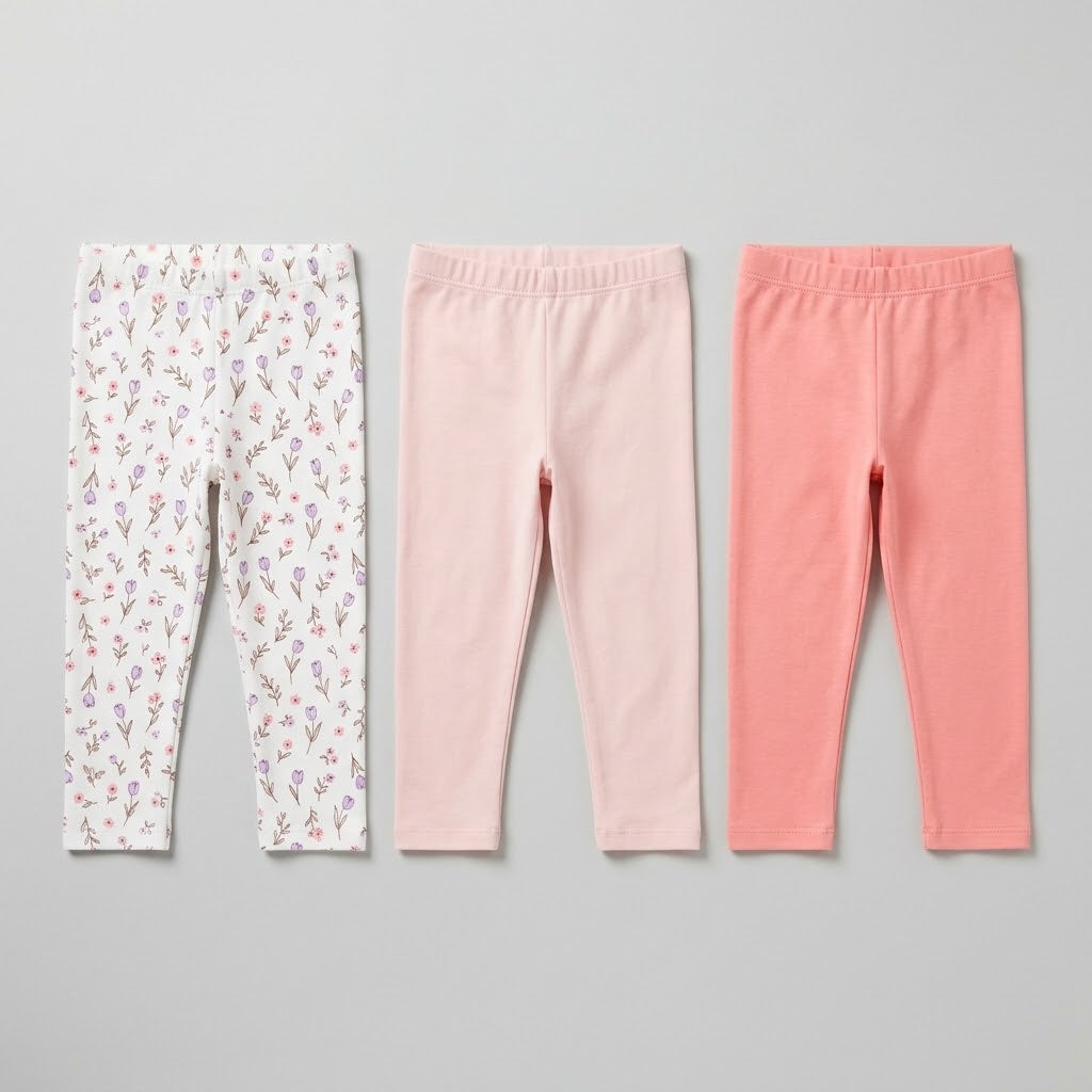 Baby Girls Leggings Set – Pack of 3 (Floral, Blush Pink, Coral)