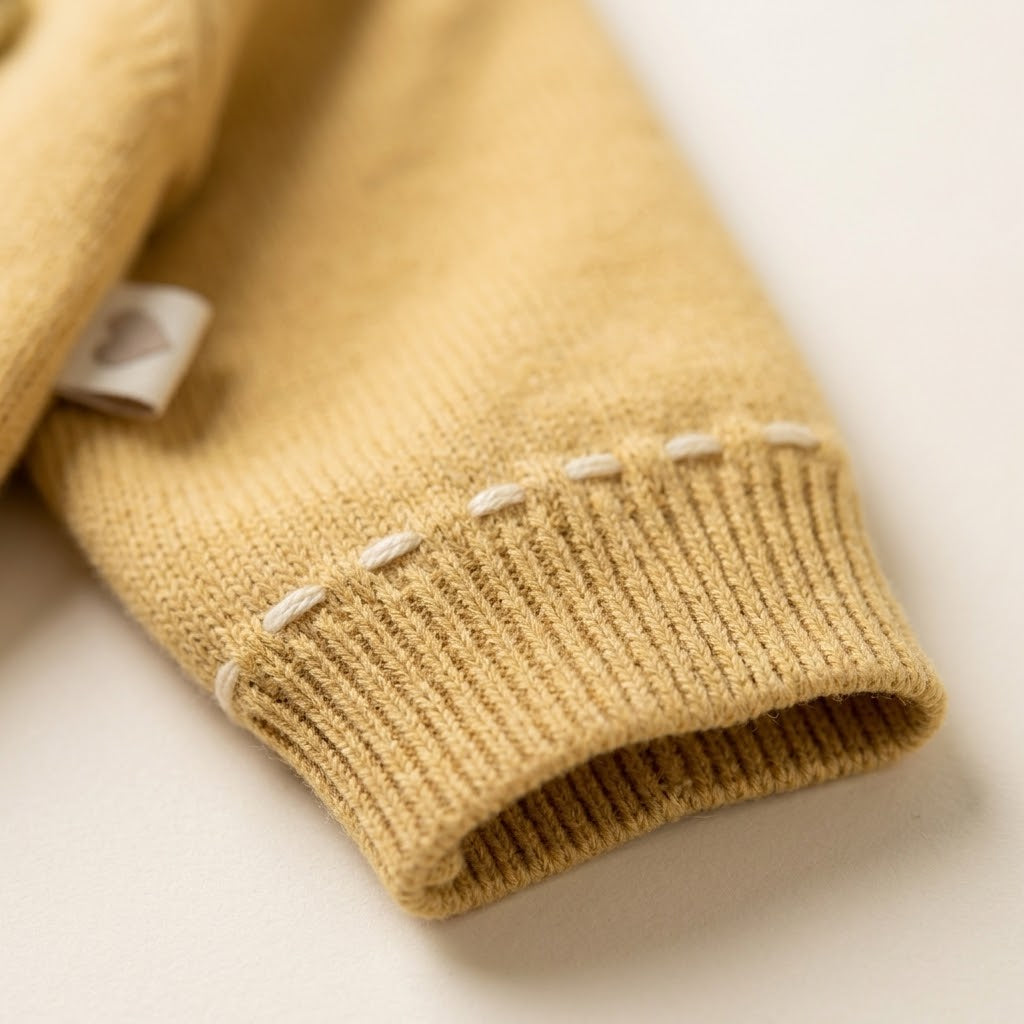 Mushroom Knit Cardigan & Ribbed Leggings Set – Mustard