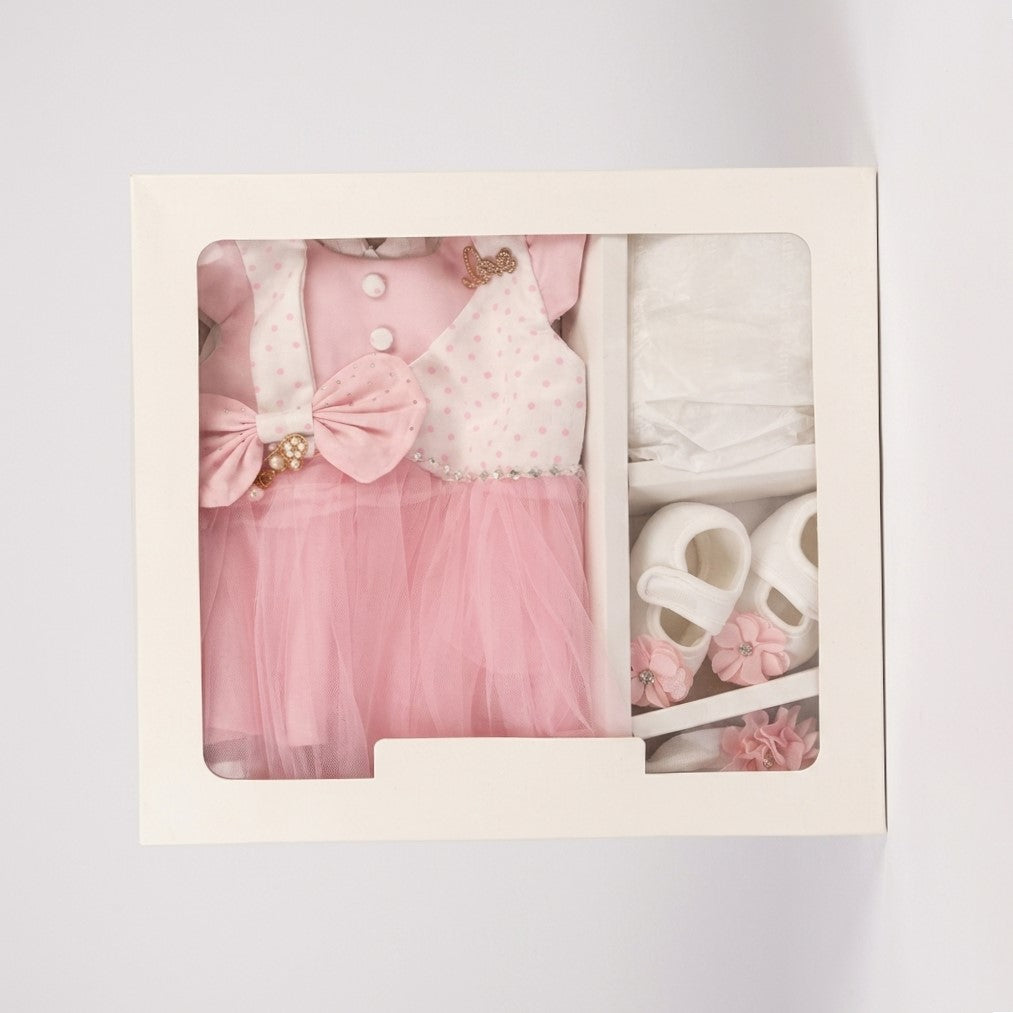 Blush Bow Polka Dot Dress Gift Set
