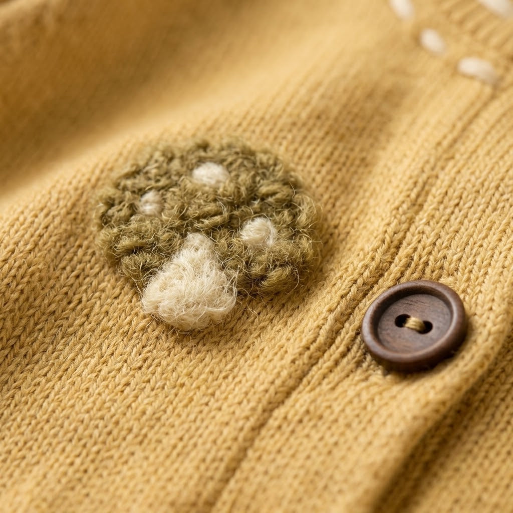 Mushroom Knit Cardigan & Ribbed Leggings Set – Mustard