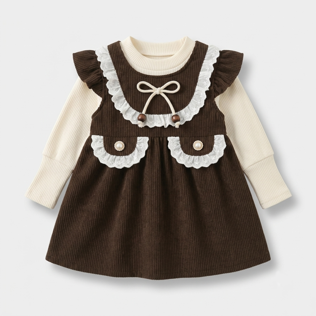 Pearl Bow Corduroy Pinafore Set