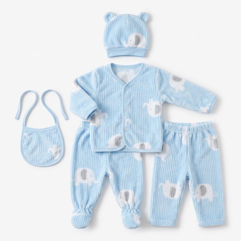Blue Elephant 5-Piece Newborn Velour Set