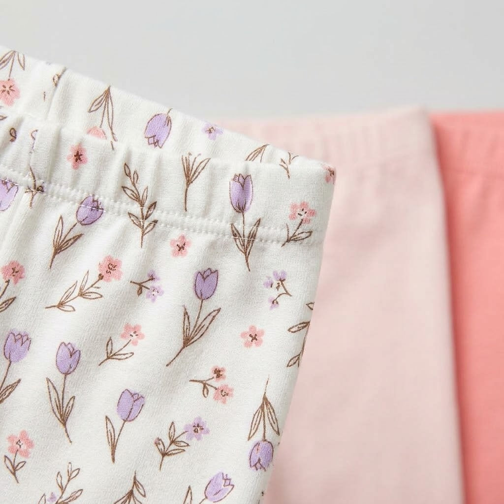 Baby Girls Leggings Set – Pack of 3 (Floral, Blush Pink, Coral)