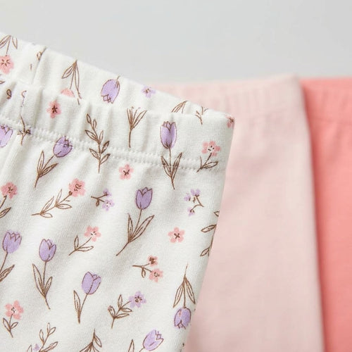 Baby Girls Leggings Set – Pack of 3 (Floral, Blush Pink, Coral)