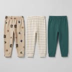 Baby Boys Trousers Set – Pack of 3 (Football Print, Striped, Teal)