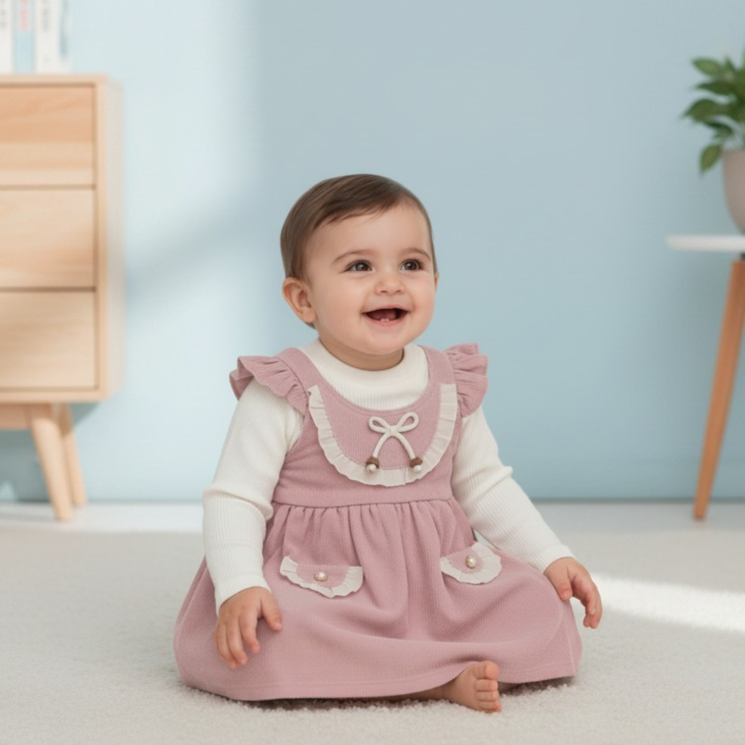 Pearl Bow Corduroy Pinafore Set