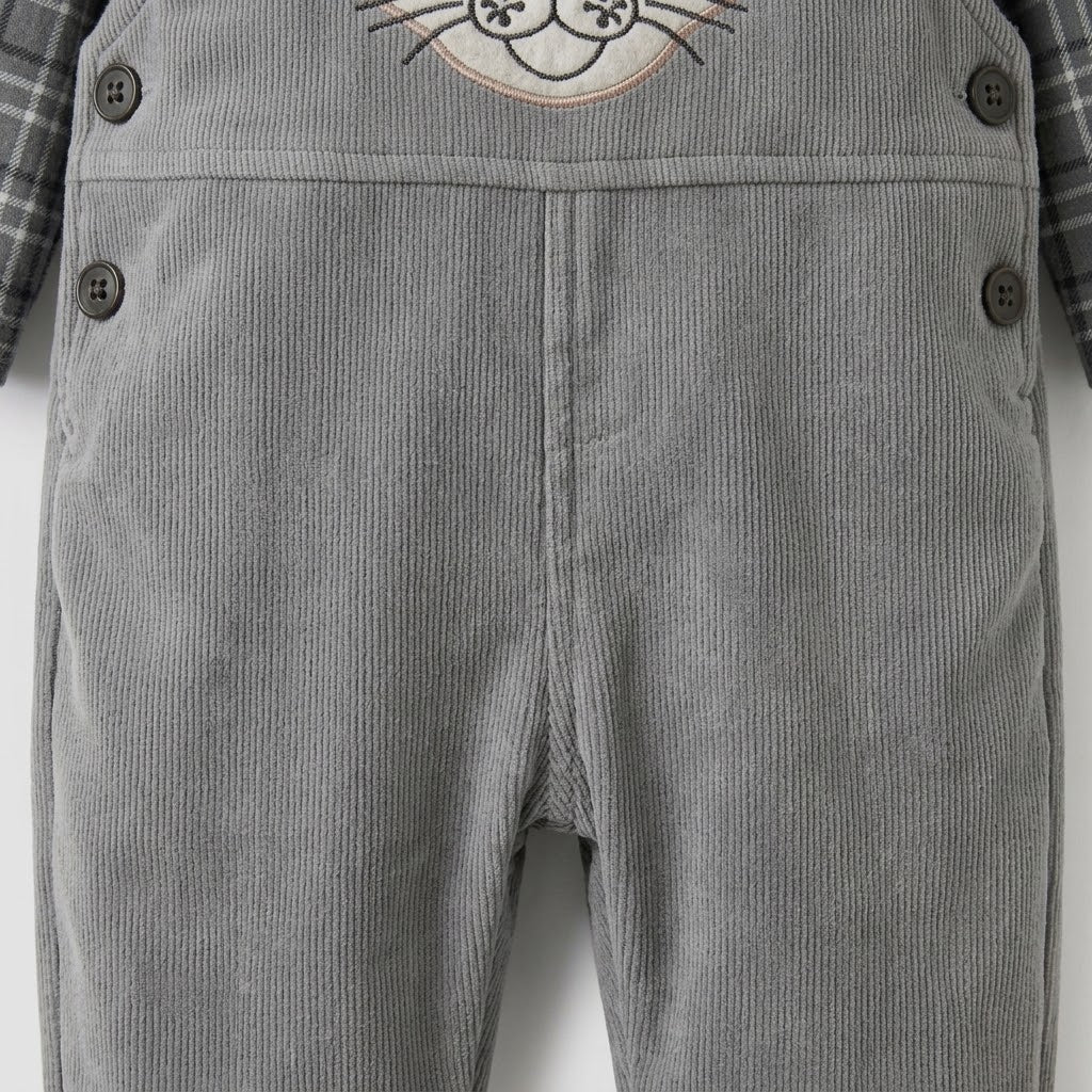 Tiger Face Corduroy Overalls Set