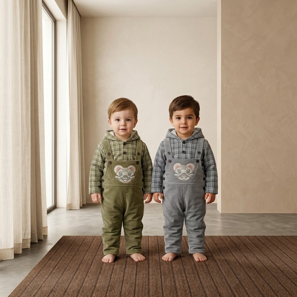 Tiger Face Corduroy Overalls Set