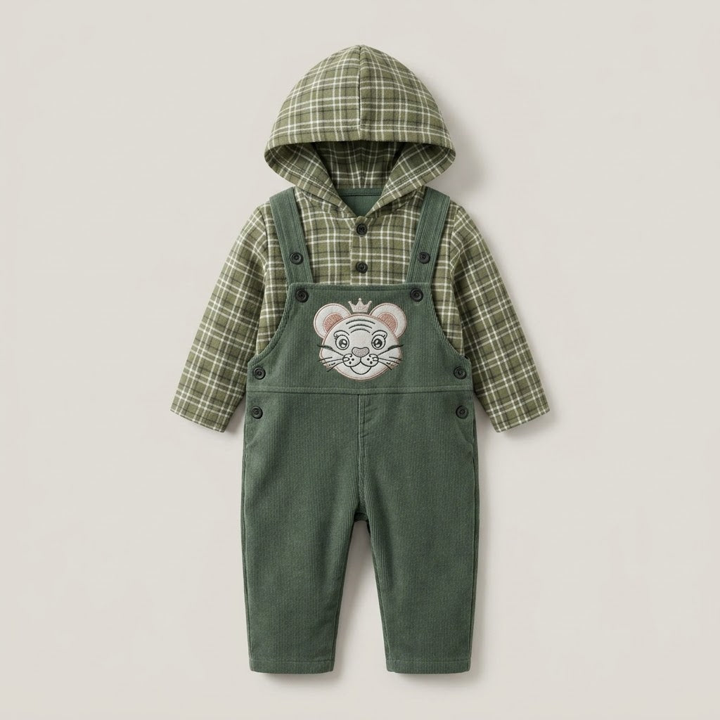 Tiger Face Corduroy Overalls Set
